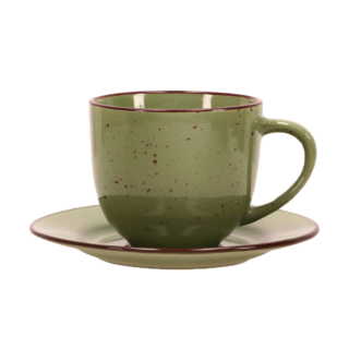Taza Té Cerámica Rústico con Plato 240 ml Color Verde Hoja Casaideas