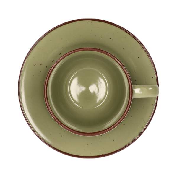 Taza Té Cerámica Rústico con Plato 240 ml Color Verde Hoja Casaideas - Imagen 2