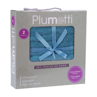 Set 2 Toallas Colorix 400 grs Caja / Color Celeste – Plumetti