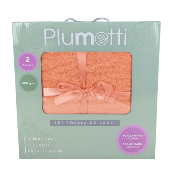 Set 2 Toallas Colorix 400 grs Caja / Color Coral – Plumetti